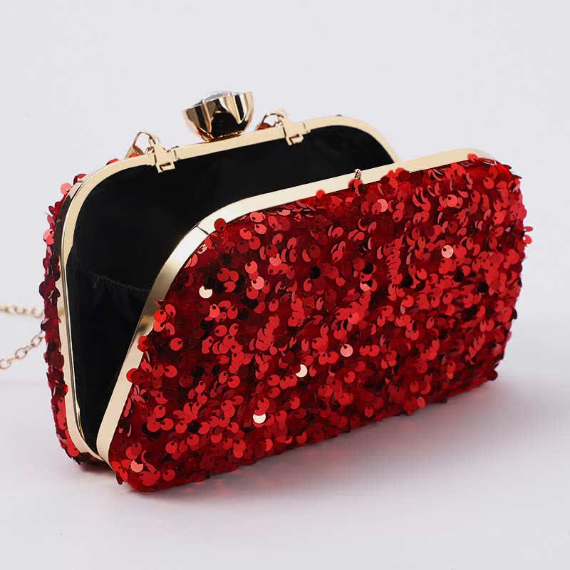 Women Glitter Clutch Beaded Sequin Party Evening Bag with Crossbody Strap