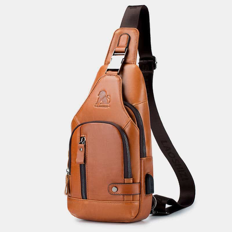 Genuine Leather Sling Bag Casual Outdoor Shoulder Backpack Chest Daypack