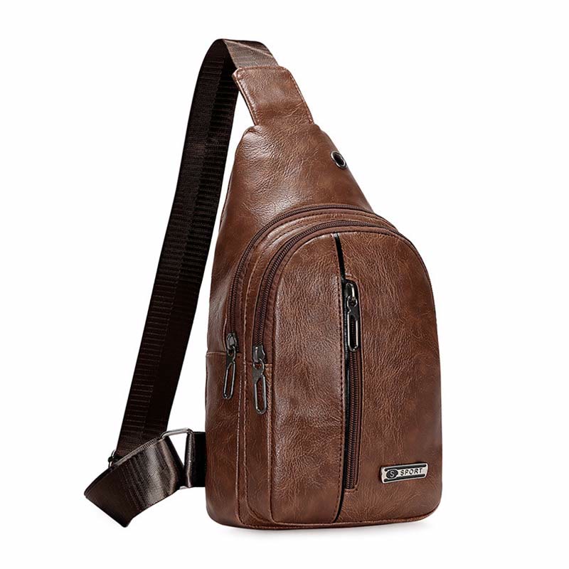 Leather Crossbody Sling Bag Backpack with Adjustable Strap for Outdoor Travel