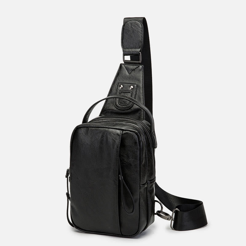 Sling Bag For Men Leisure Sports Leather Crossbody Bag