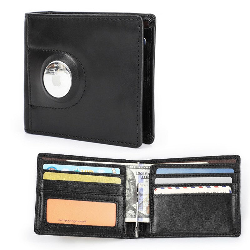 Multi Slot Leather Airtag Wallet – Black