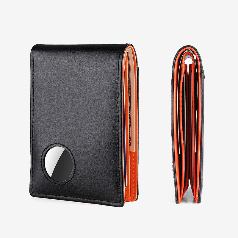 Anti-theft RFID Blocking Leather Front Pocket Wallet with Airtag Holder