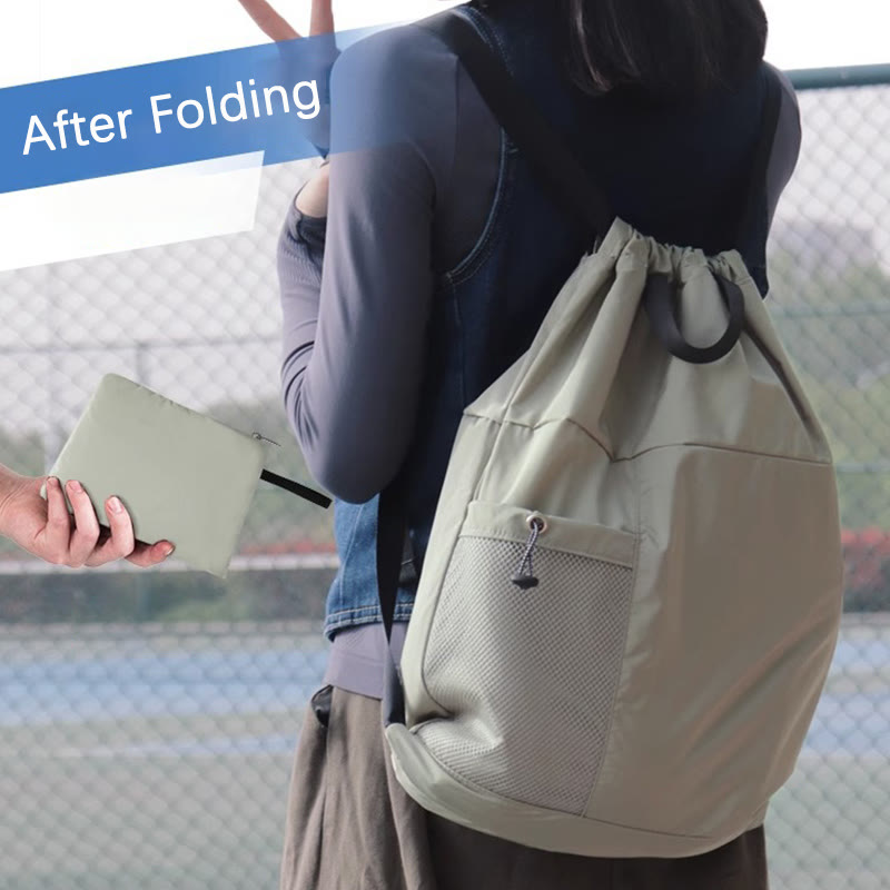 Foldable Solid Color Drawstring Backpack Sports Travel Portable Daypack