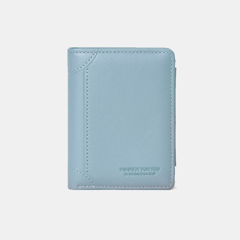 Faux Leather Trifold Compact Wallet for Women with Coin Pocket