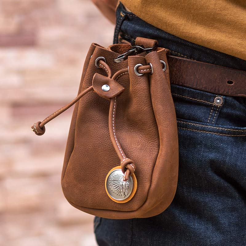 Retro Unisex Waist Pouch Small Drawstring Leather Belt Bag