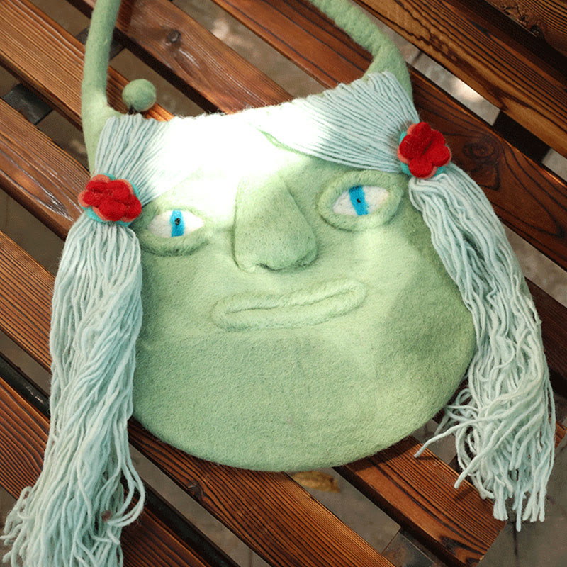 Wool Felt Handbag For Women Cute Smile Face Shoulder Bag