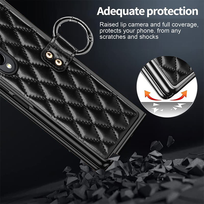 Phone Case For Galaxy Fold 4 Quilted Rhombic Ring Protective Case