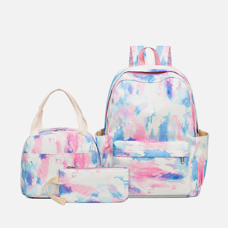 3Pcs Tie-dye Girls Backpack School Bookbag Set Students Women Canvas Daypack