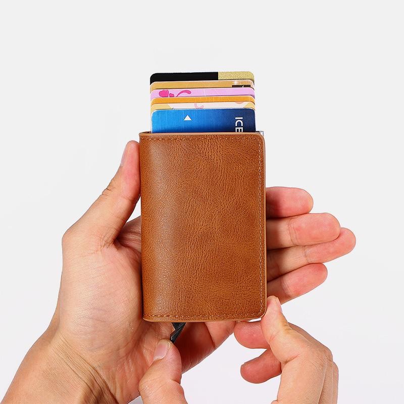 RFID Credit Card Holder With Hand-Push Metal Card Case