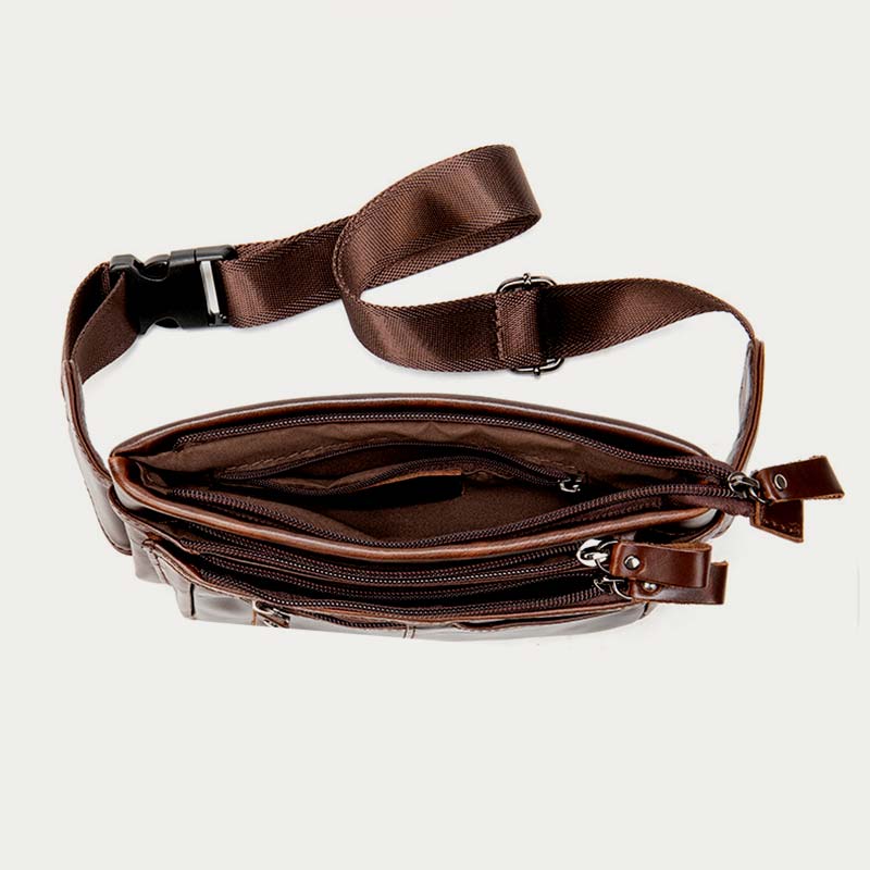 Men Classic Leather Sling Bag Waist Bag with Ajustable Strap