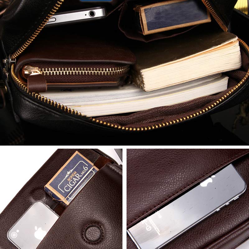 Men’s Leather Shoulder Bag Crossbody Bag Small Messenger Bag for Work Business