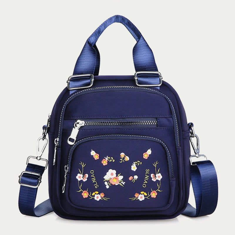 Multi-Compartment Waterproof Embroidery Floral Backpack Daypack Crossbody Bag