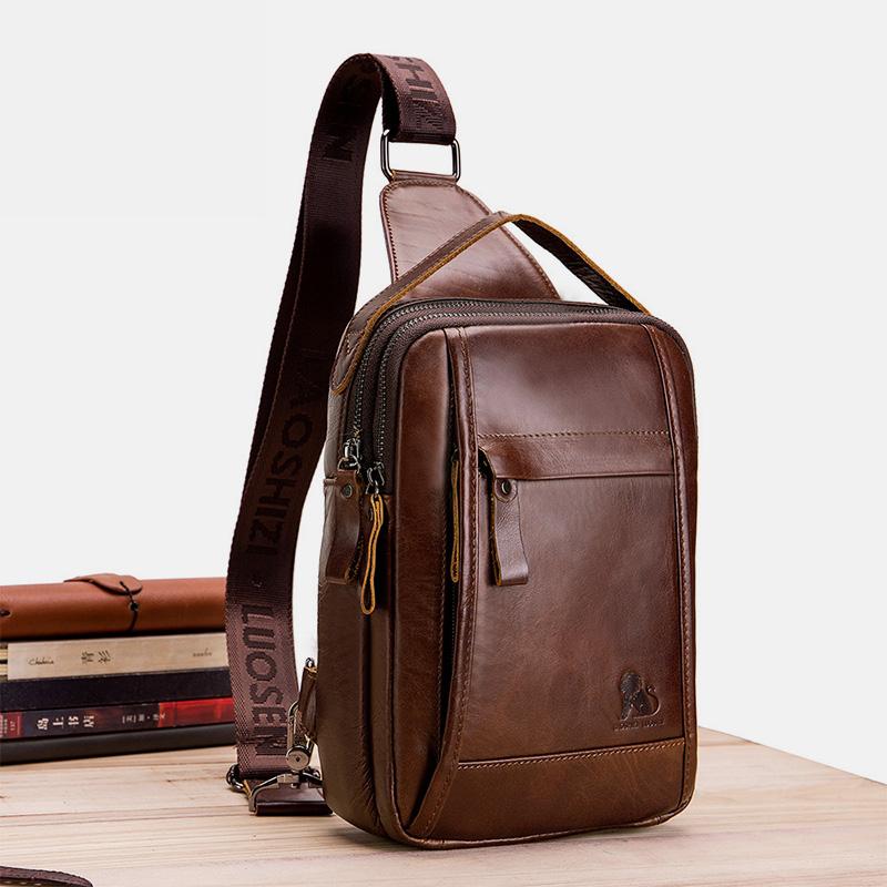 Waterproof Real Leather Retro Sling Bag