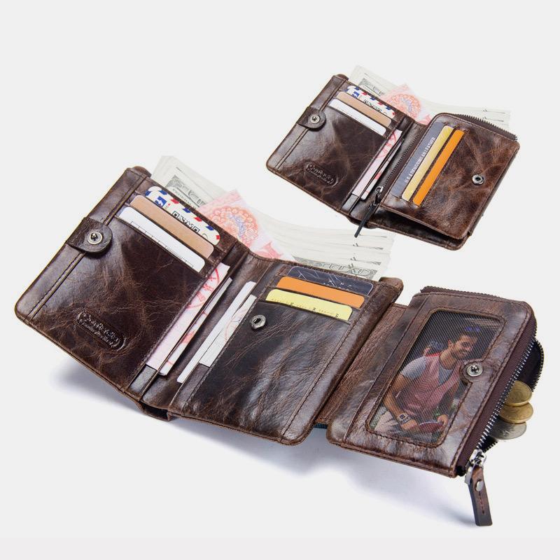 High Capacity Vintage Leather Trifold Wallet