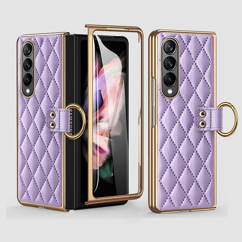 Phone Case For Galaxy Fold 4 Quilted Rhombic Ring Protective Case