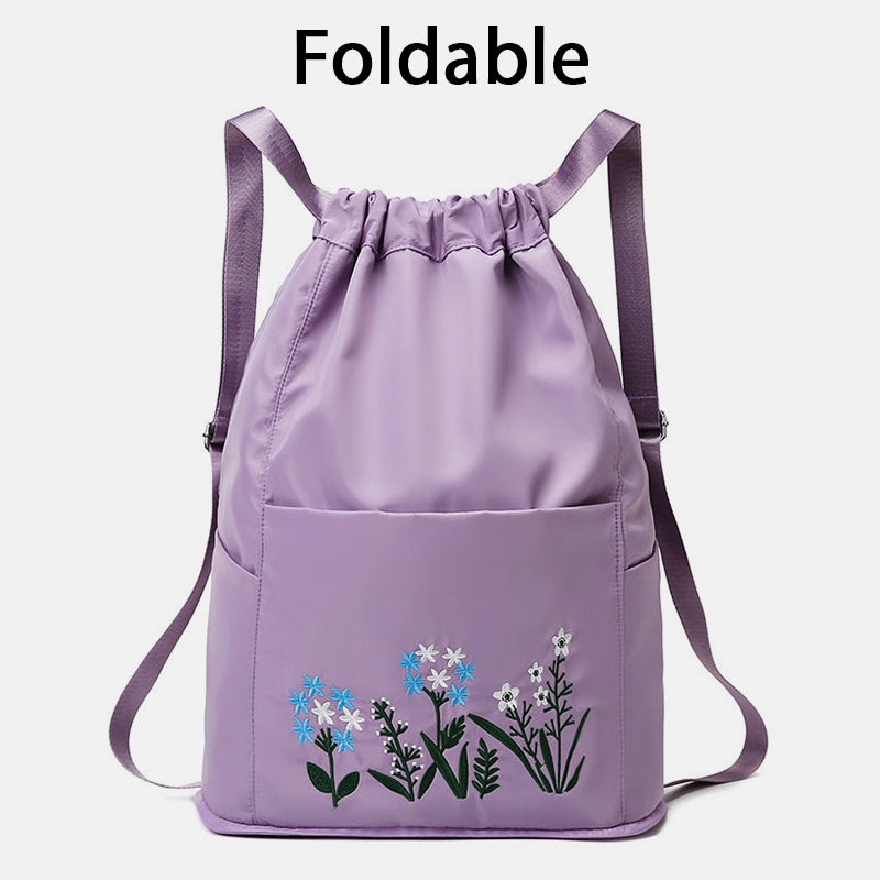 Large Capacity Waterproof Foldable Floral Embroidery Fitness Travel Backpack