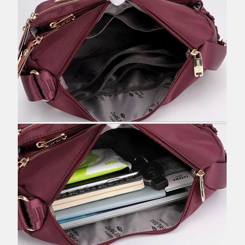 4 Zip Crossbody Nylon Purse for Women Casual Shoulder Bag