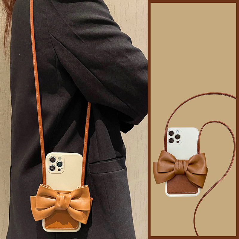 Cute Bowknot Leather Cell Phone Case Crossbody Phone Bag with Card Slot