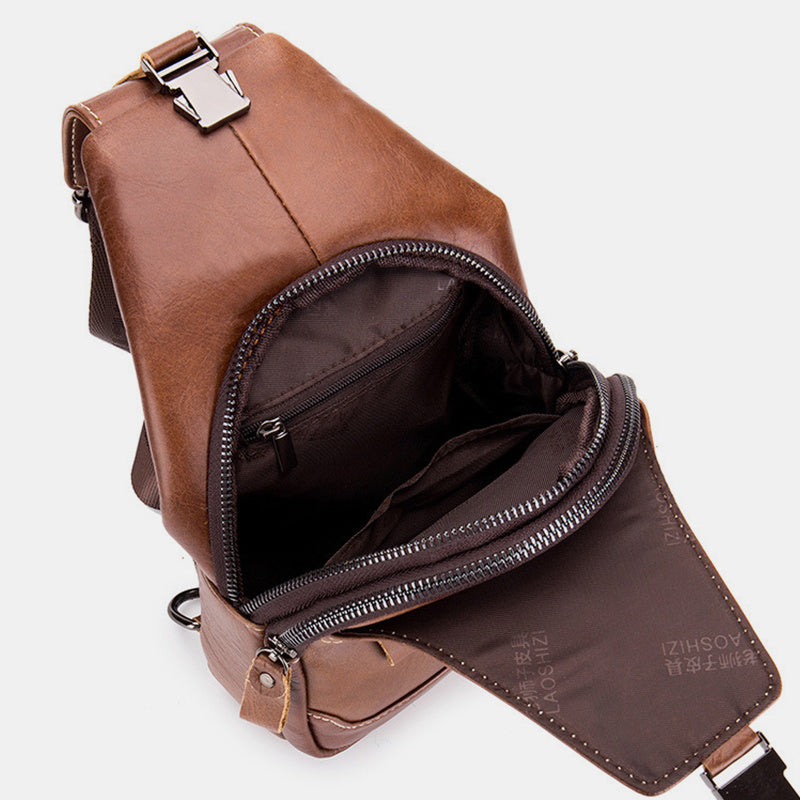 Multi-Pocket Vintage Sling Bag With Headphone Jack