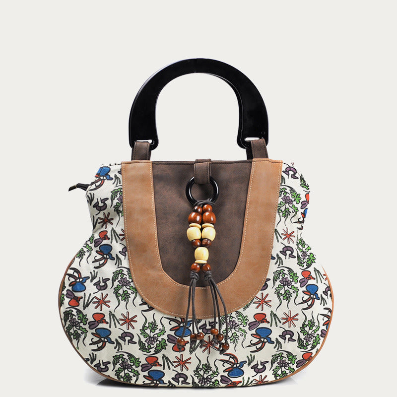 Top-Handle Bag For Women Ethnic Style Printing Canvas Handbag