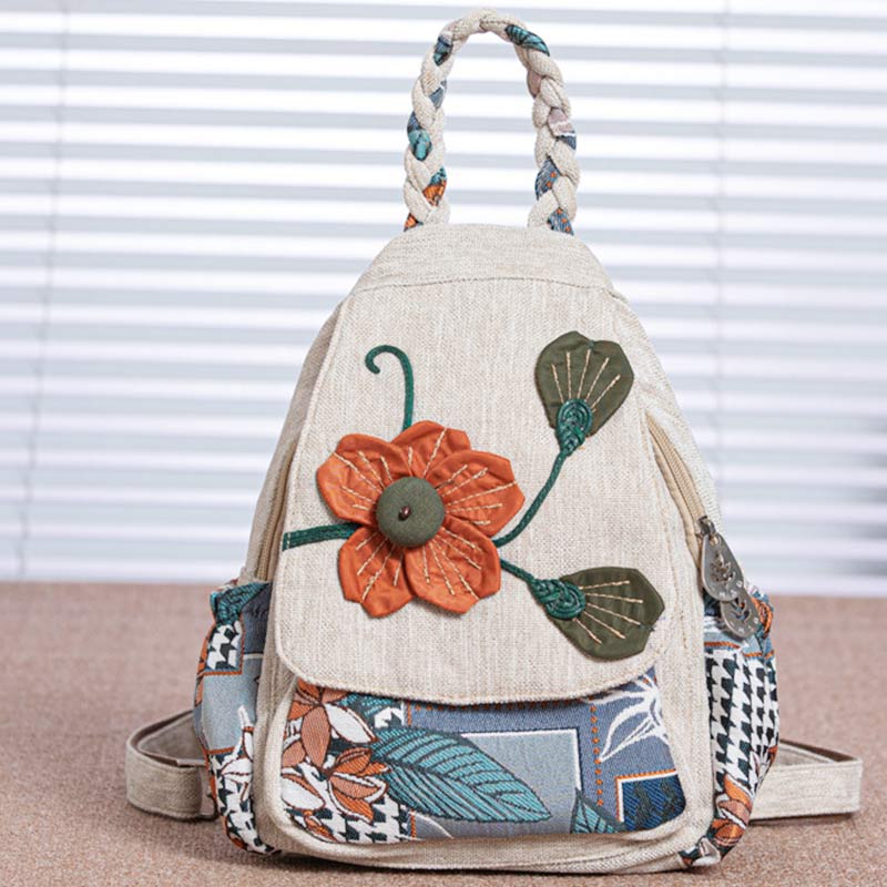 Multifunctional Large Capacity National Floral Printing Backpack