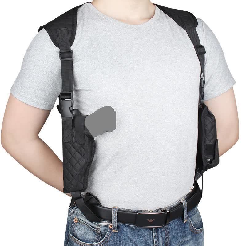 Concealment Black Nylon Universal Horizontal Shoulder Holster with Mag Pouch