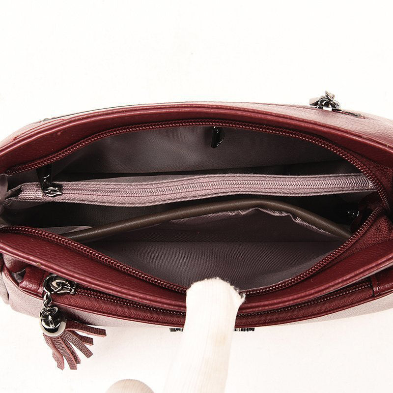 Genuine Leather Crossbody Purse for Women Small Tassel Crossover Shoulder Bag