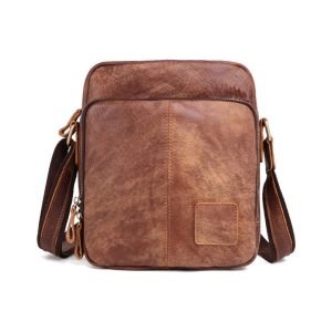 Men’s Genuine Leather Triple Zip Classic Crossbody Bag