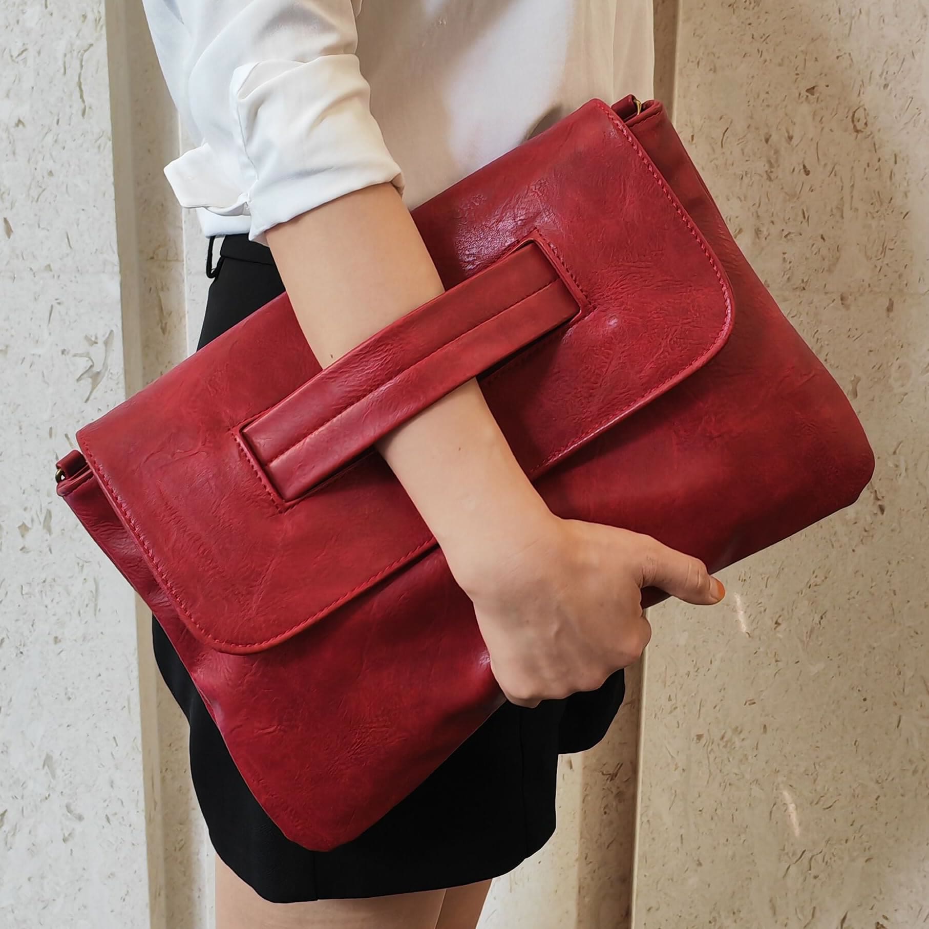 Vegan Leather Shoulder Bag Clutch For Women Fashion Handbag with Crossbody Strap