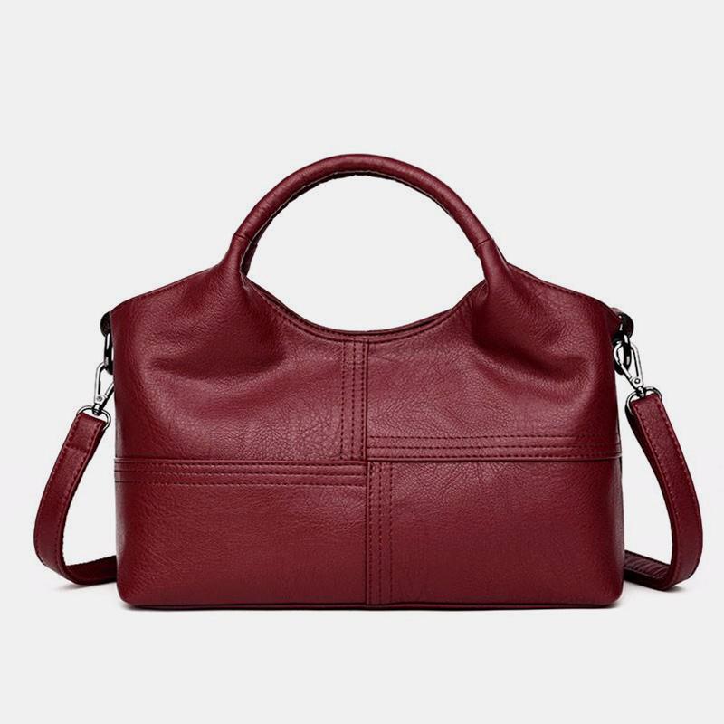 Soft Leather Handbags Stitching Solid Shoulder Bag