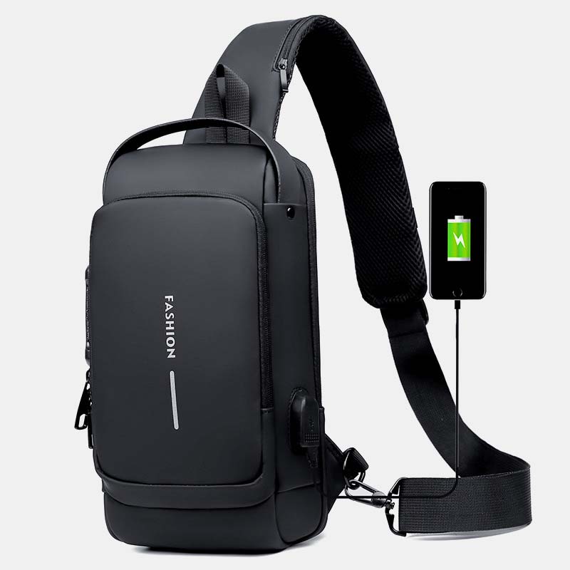 Anti-theft Waterproof Large Capacity Casual Sling Bag With USB Charging Port & Reflective Strip