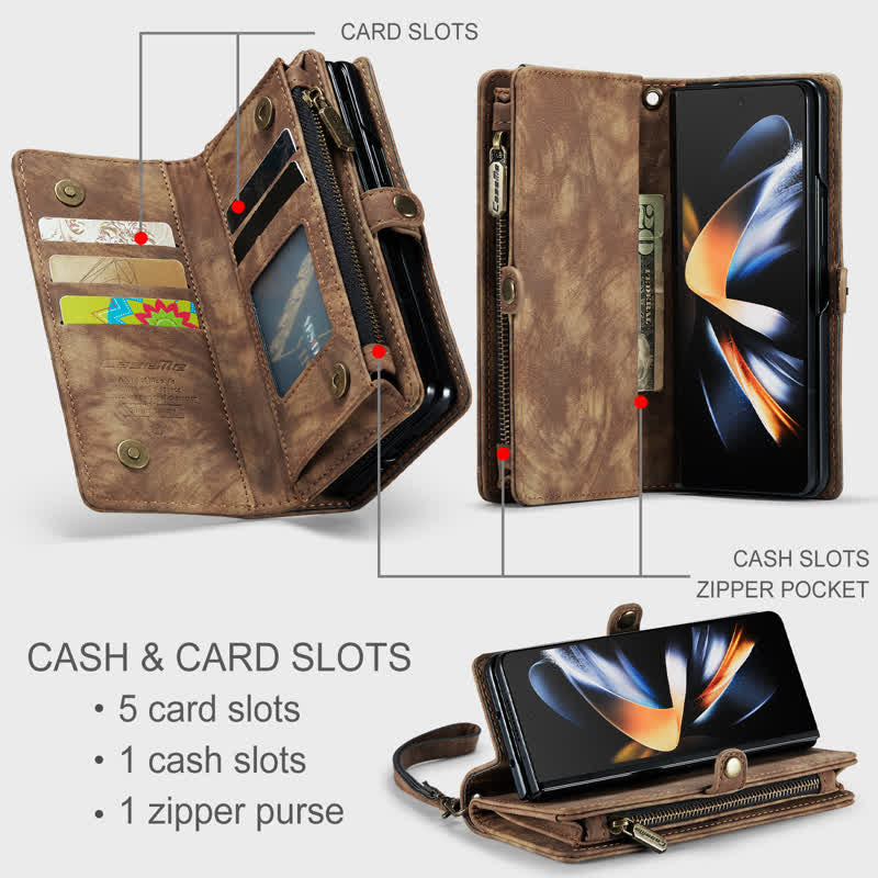 Durable Leather Magnetic Wallet Case for Z Fold 4 with Wrist Strap