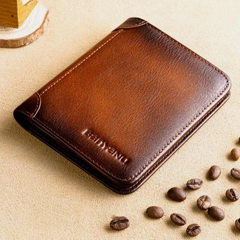 RFID Retro Genuine Leather Tri-fold Wallet