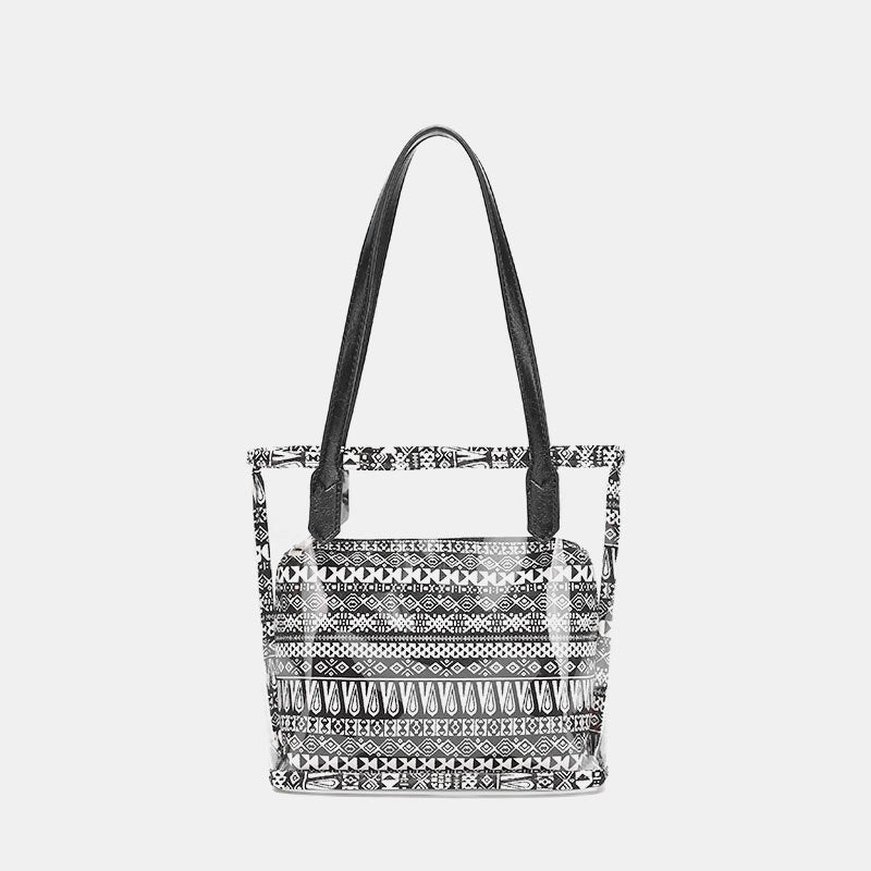 Large Clear Boho Tote Handbag Waterproof PVC Shoulder Bag with Interior Bag