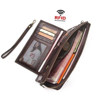 Genuine Leather Multifunction RFID Wristlet Wallet