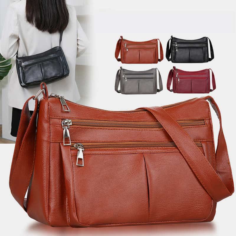 3 Zip Crossbody Purse for Women Lightweight Waterproof Leather Shoulder Bag