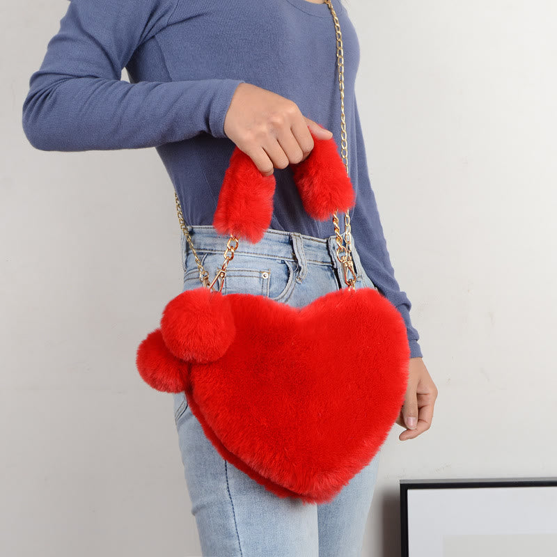 Heart Shape Plush Handbag For Girl Warm Birthday Gift