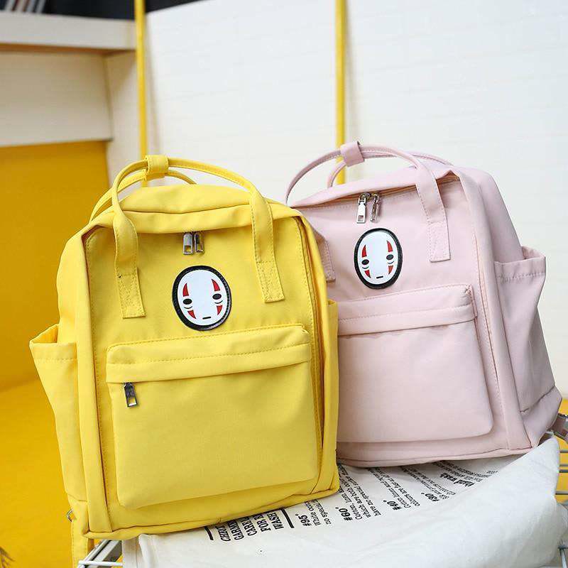 Backpack for Women Light Color Cartoon Smile Nylon School Handbag