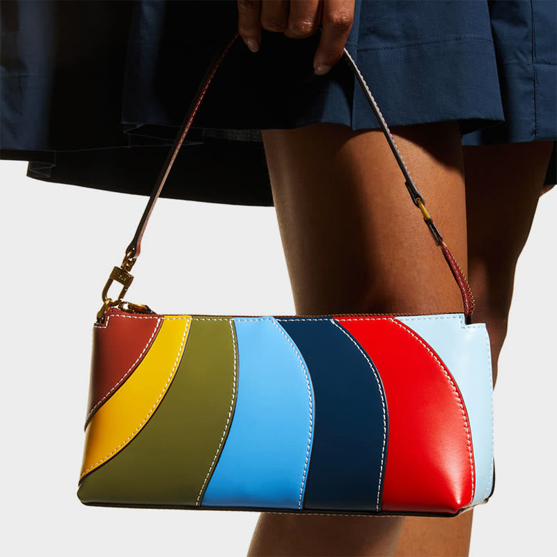 Shoulder Bag For Women Rainbow Candy Color Splicing Handbag