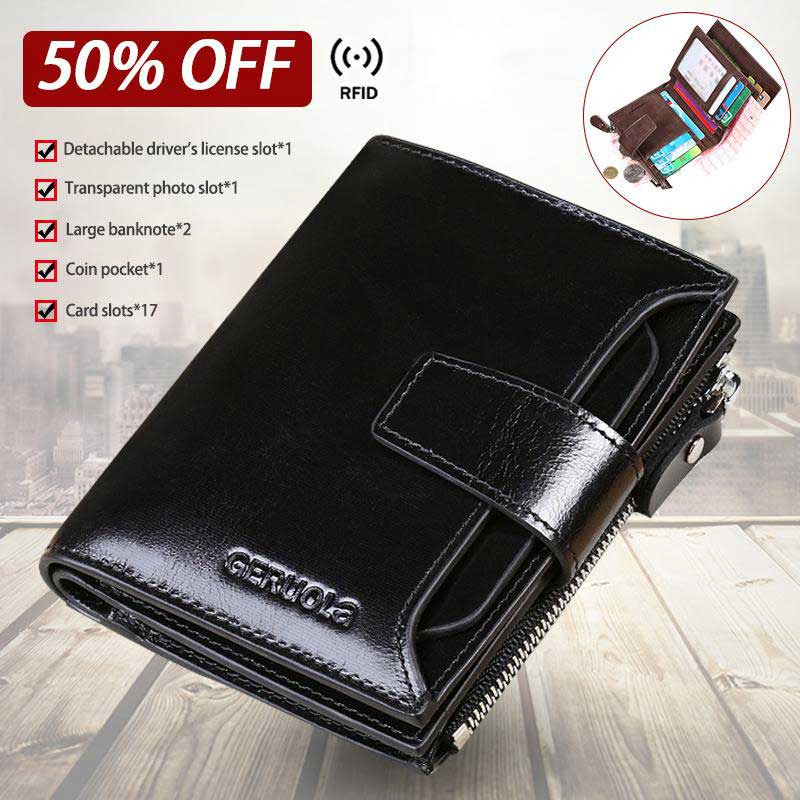 RFID Men’s Real Cowhide Detachable Short Wallet