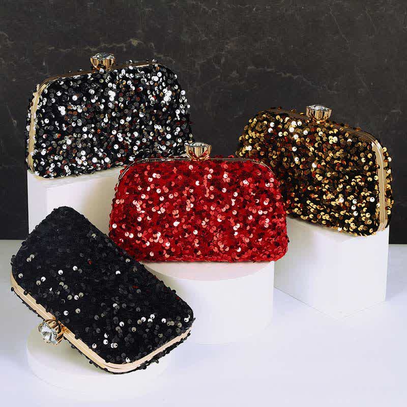 Women Glitter Clutch Beaded Sequin Party Evening Bag with Crossbody Strap