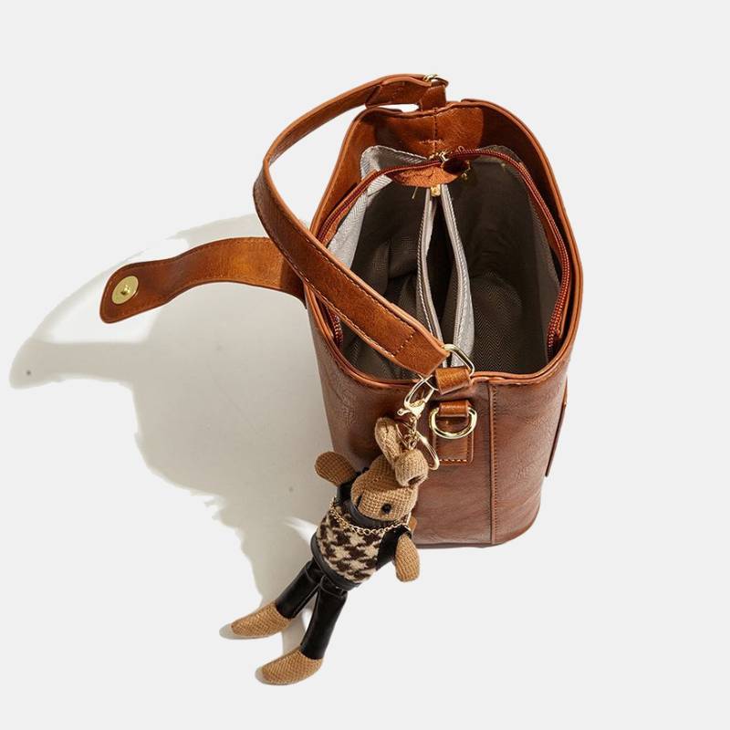 Women Wide Strap Bucket Bag solid Color Elegant Crossbody Bag