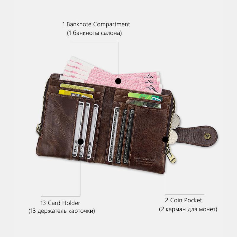 Genuine Leather Anti-theft Retro Wallet With Chain