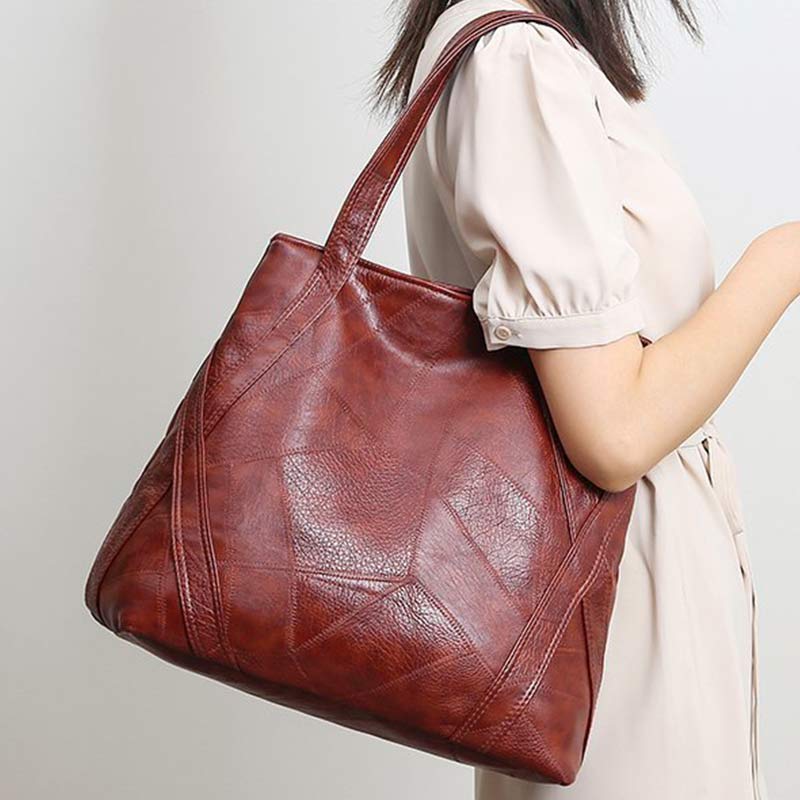 Large Capacity Women’s Faux Leather Tote Shoulder Purse Casual Handbag