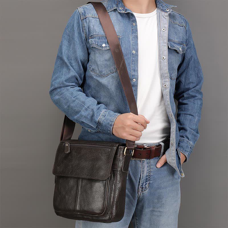 Men’s Shoulder Bag Genuine Leather Small Messenger Bag Crossbody Bag