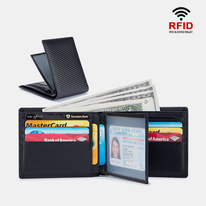 RFID Multi-Slot Embossing Genuine Leather Thir-Fold Super Slim Short Wallet