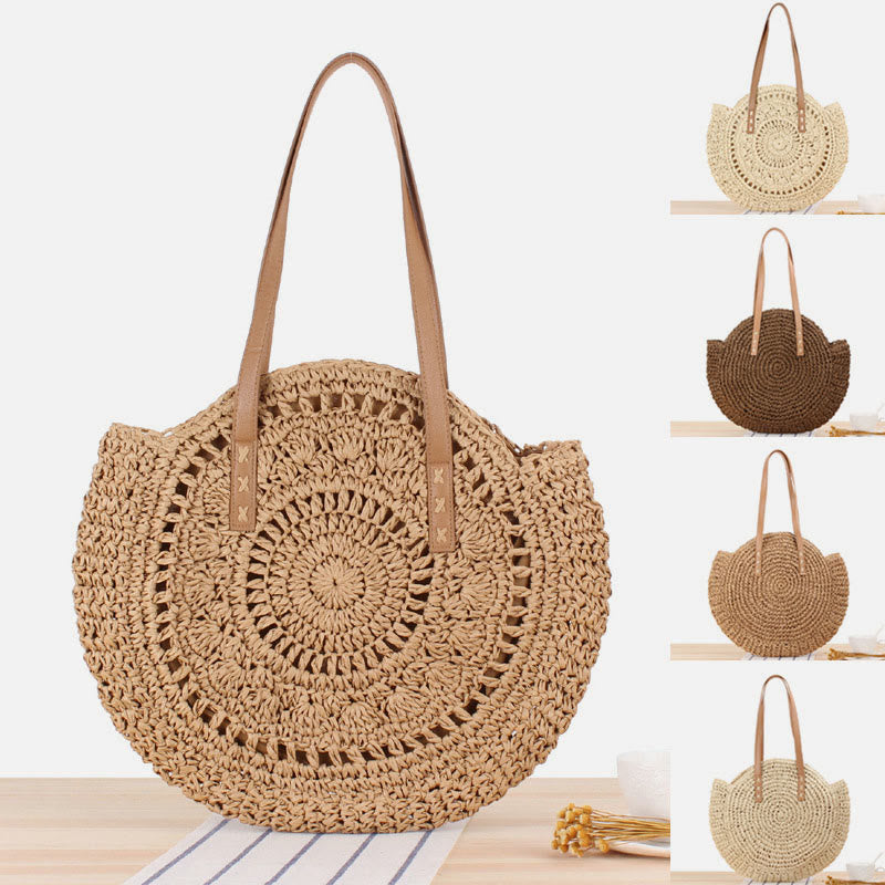 Beach Bag for Women Simple straw Large Capacity round Handbag