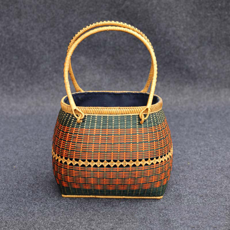 Bamboo Handbag Straw Woven Rattan Purse Basket Bag For Women