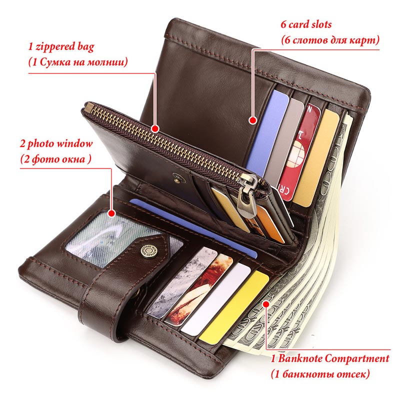 Billfold Passcase Wallets for Men Women Durable Genuine Leather Wallet