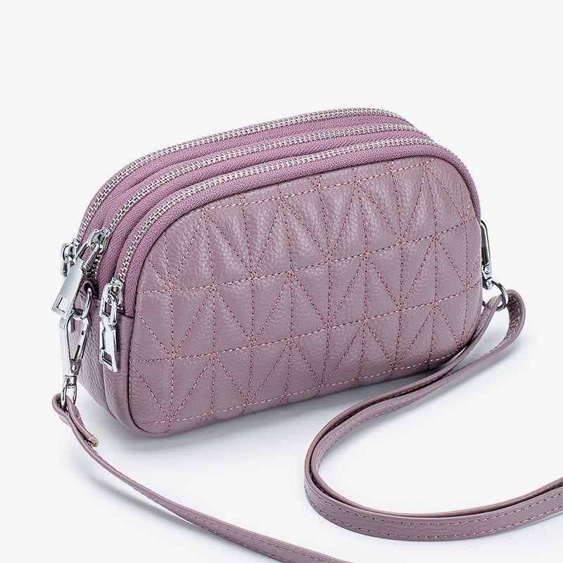 Triple Compartment Lady Bag Diamond Check Embroidered Elegant Crossbody Bag